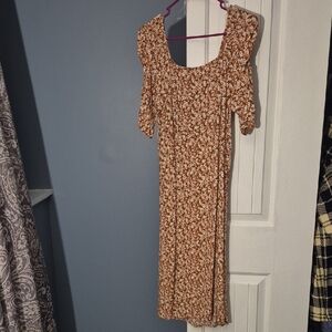 NAIF Rust Floral Square-Neck Midi Dress